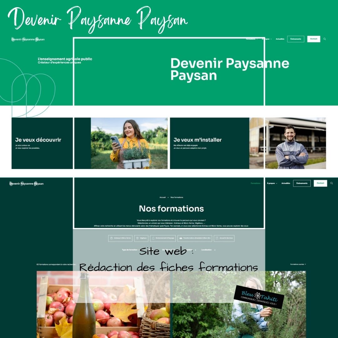 DEVENIR PAYSANNE PAYSAN-REDACTION FICHES FORMATIONS BLEU TAHITI