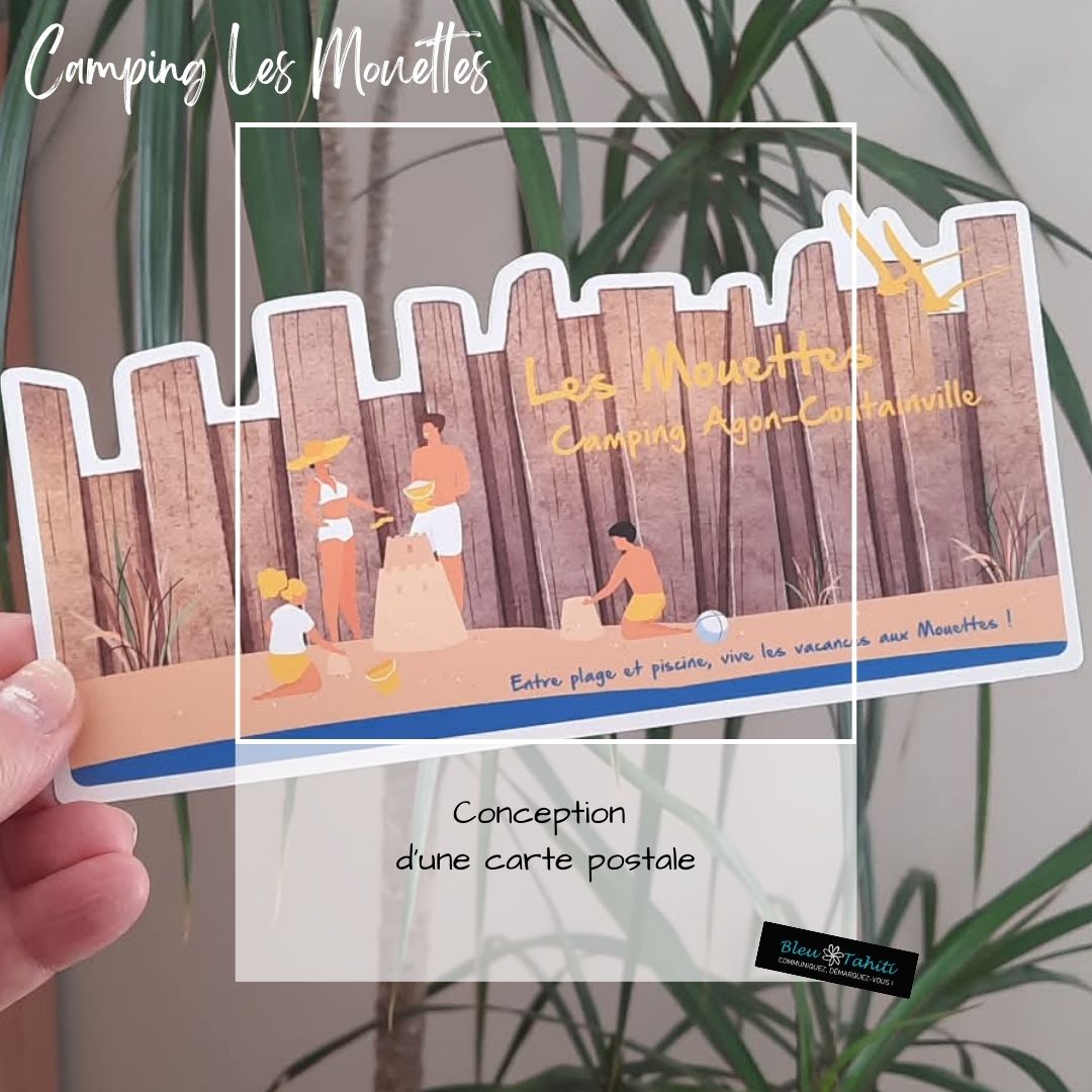 CAMPING LES MOUETTES-CARTE POSTALE-BLEU TAHITI